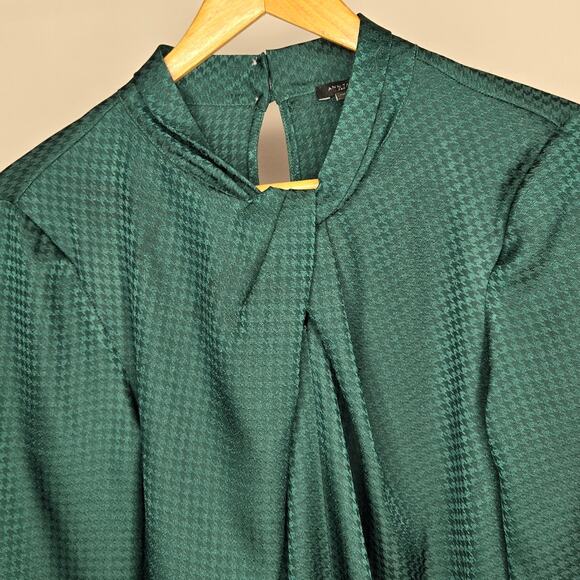 NWT ANN TAYLOR Emerald Green Houndstooth Check Women's Longsleeve Blouse Size XS - Picture 3 of 11